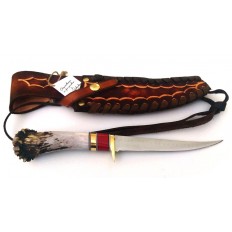 USA HANDMADE FILET KNIFE 6" BLADE RED CORAL INLAY WITH HANDMADE SCABBARD